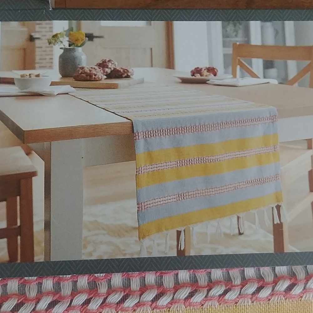 Table runner 100% cotton rustic yellow blue